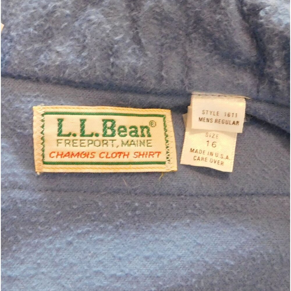 L.L. Bean Chamois Cloth Shirt Mens Regular Size 16 Blue Long Sleeve 100% Cotton - Picture 7 of 8